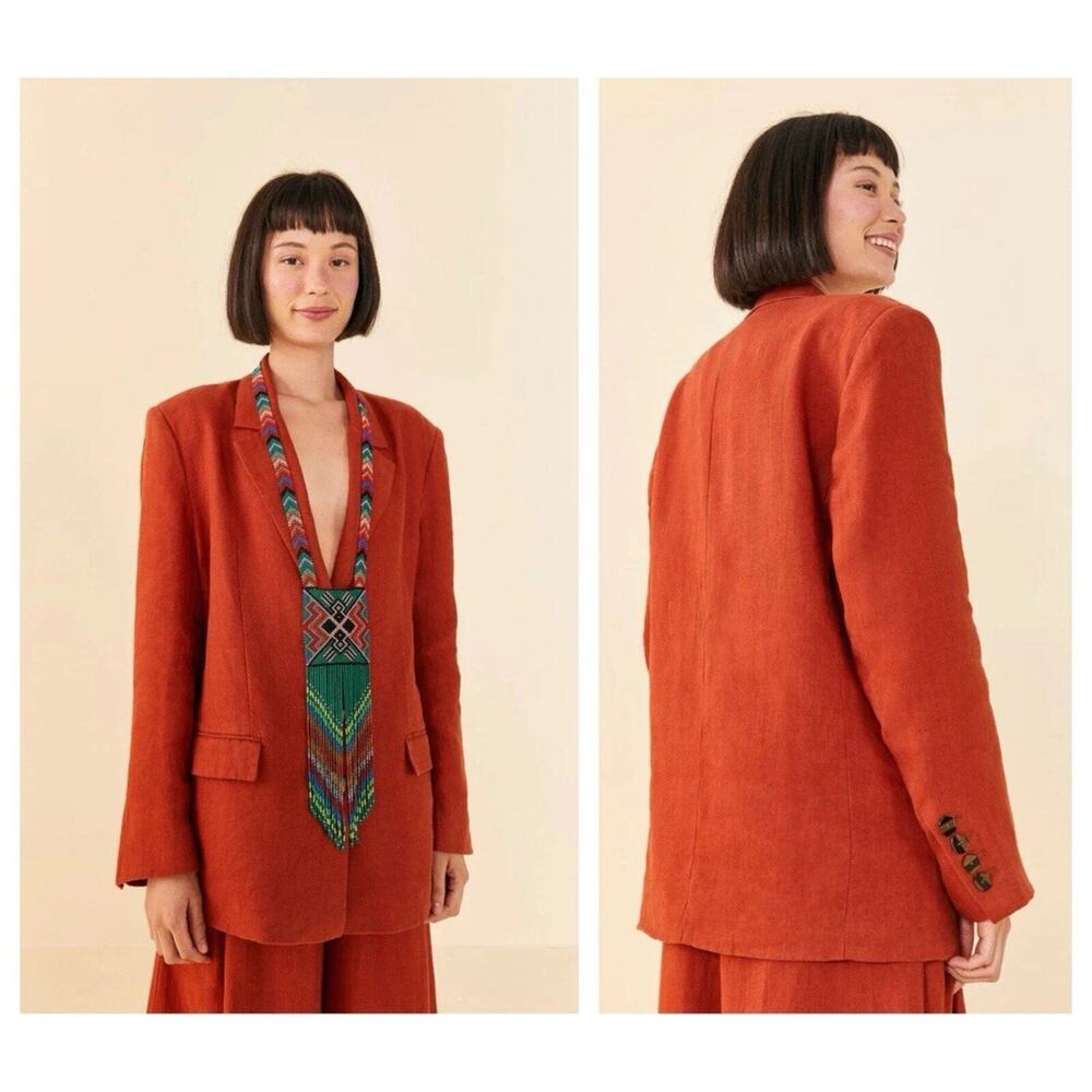 New ! Farm Rio Women's Linen Blazer Size Rust Size XL